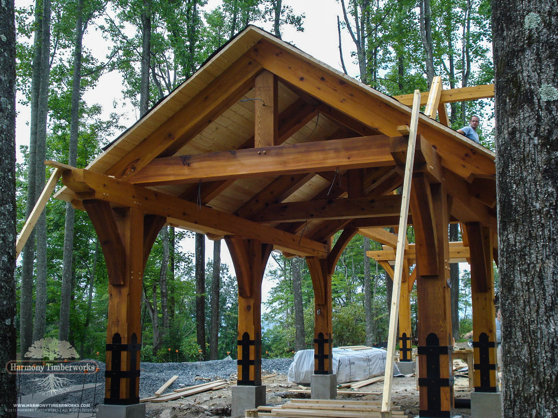 Kingpost Truss System, Open Timber Frame Pavilion